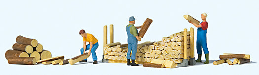 Preiser 10707 HO Scale Stacking Firewood -- 3 People & Accessories