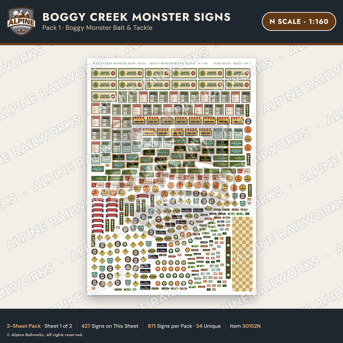 Alpine Railworks 30152N N Scale Boggy Creek Monster Signs