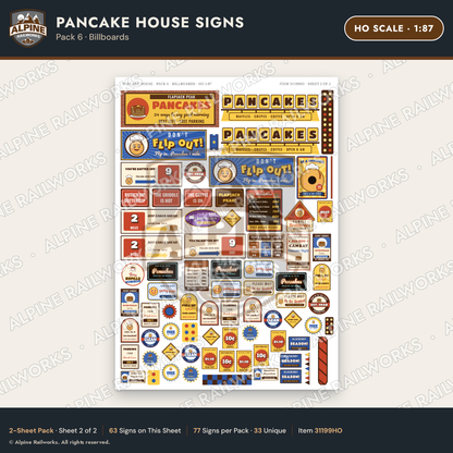 Alpine Railworks 31199HO HO Scale Pancake House Signs - Billboards
