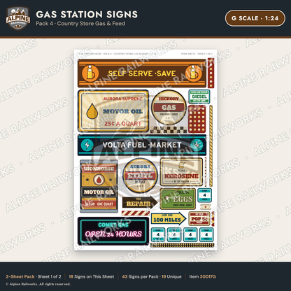 Alpine Railworks 30017G G Scale Gas Station Signs - Country Store Gas