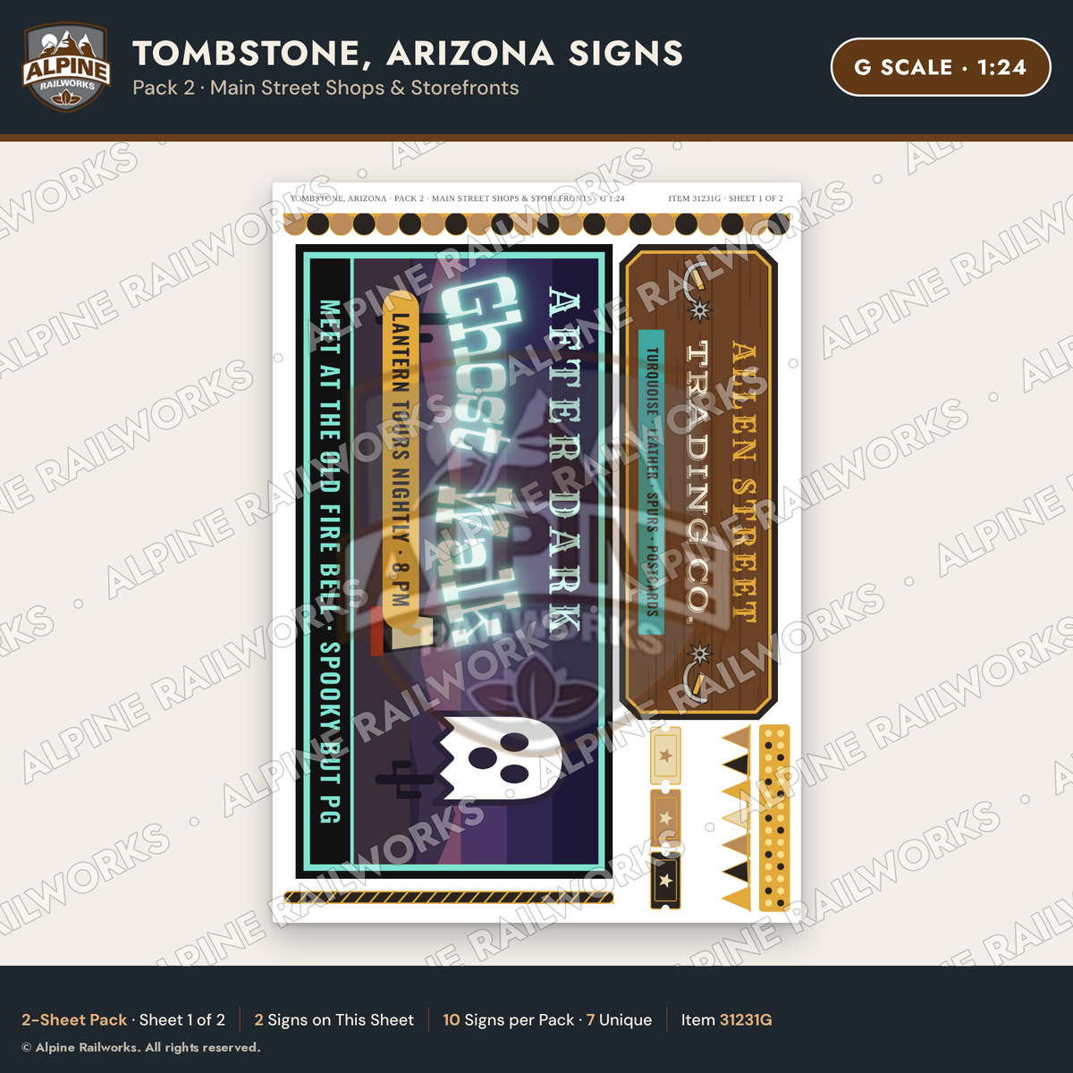 Alpine Railworks 31231G G Scale Tombstone AZ Signs - Main Street Shops