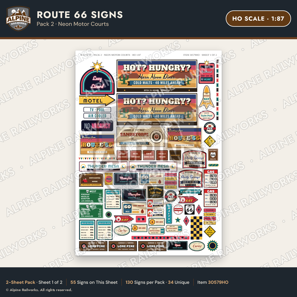 Alpine Railworks 30579HO HO Scale Route 66 Highway Signs