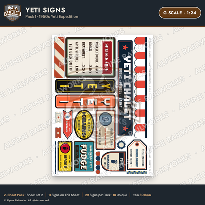 Alpine Railworks 30164G G Scale Yeti Signs - 1950s Yeti Expedition
