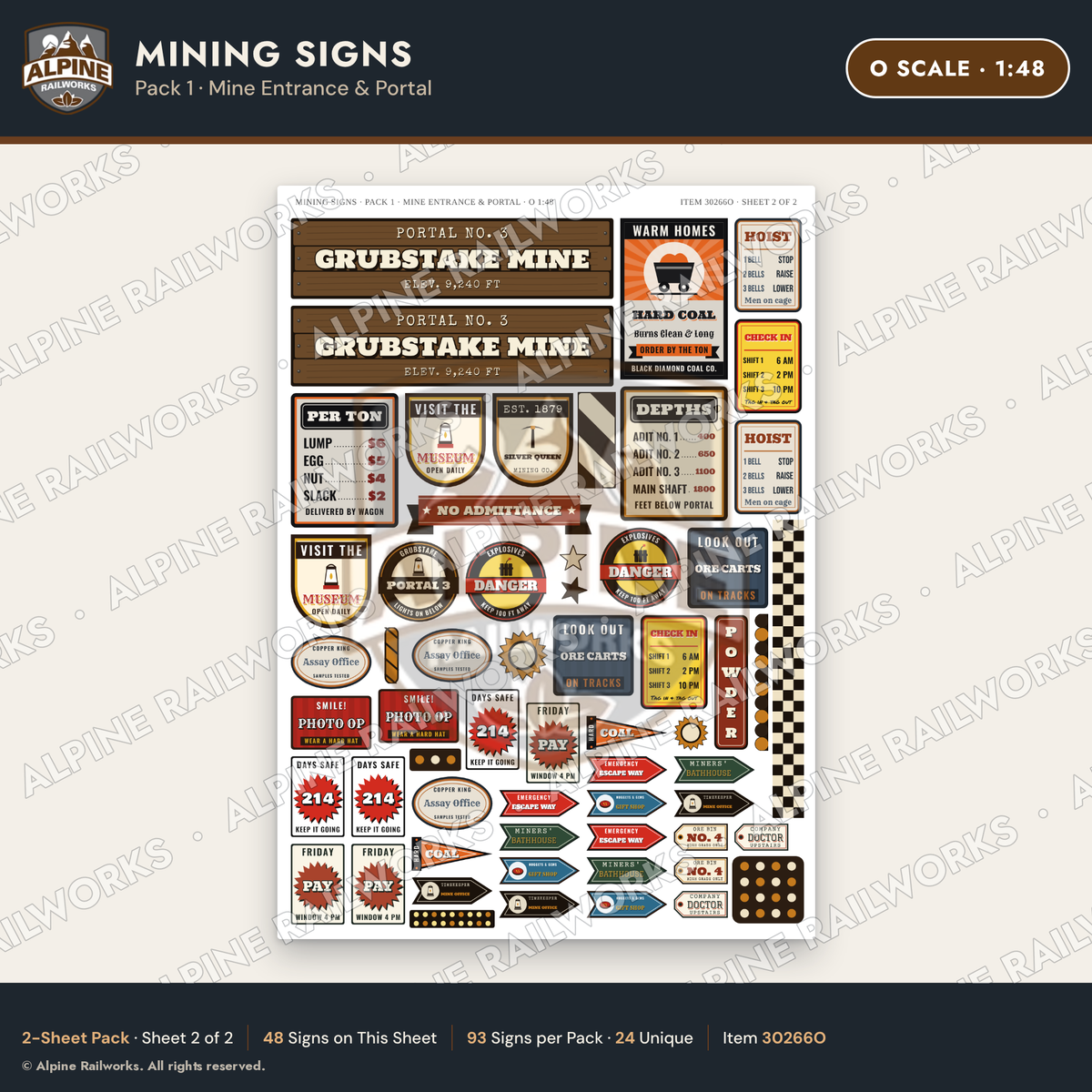 Alpine Railworks 30266O O Scale Mining Signs - Mine Entrance & Portal