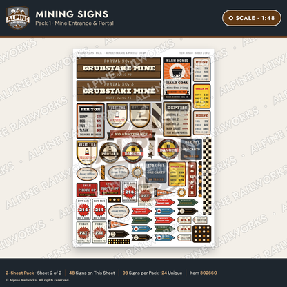 Alpine Railworks 30266O O Scale Mining Signs - Mine Entrance & Portal