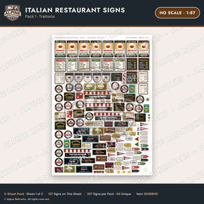 Alpine Railworks 30398HO HO Scale Italian Restaurant Signs - Trattoria