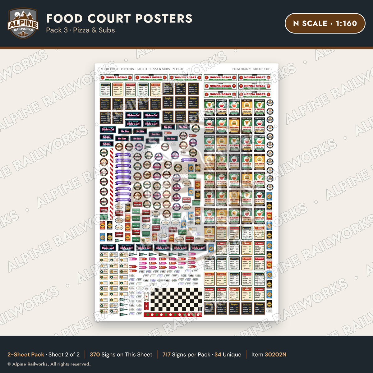 Alpine Railworks 30202N N Scale Food Court Posters - Pizza & Subs