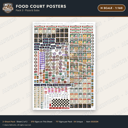 Alpine Railworks 30202N N Scale Food Court Posters - Pizza & Subs