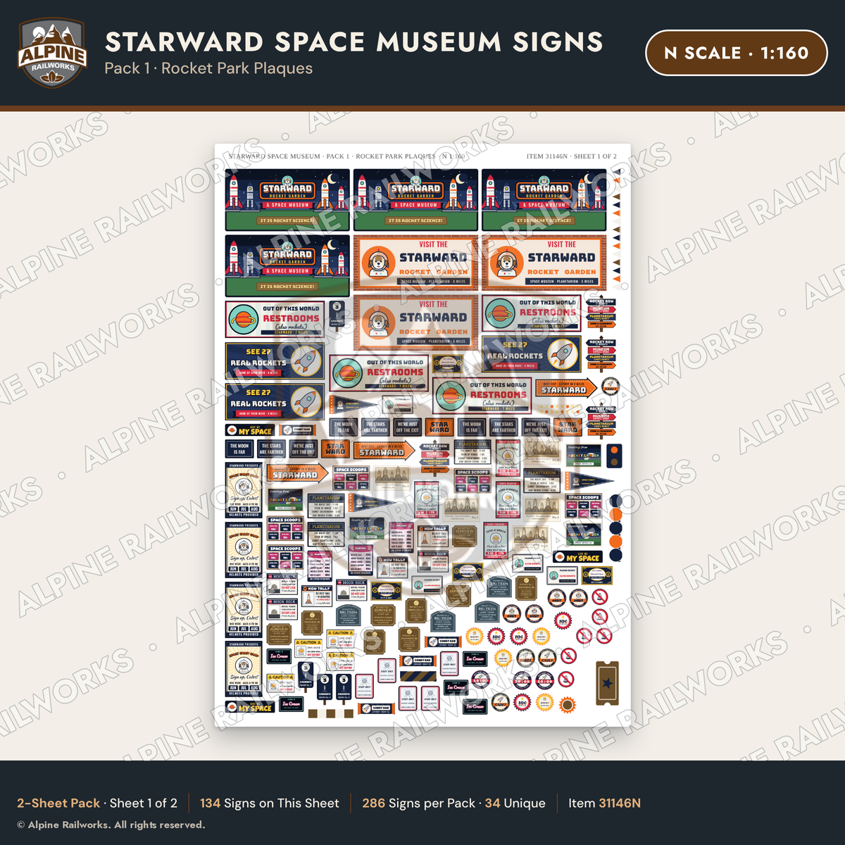 Alpine Railworks 31146N N Scale Roadside Signs - Space Museum