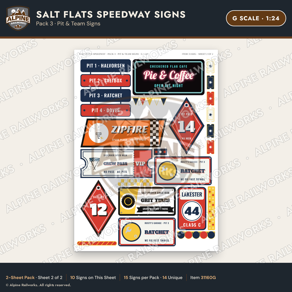 Alpine Railworks 31160G G Scale Racing Signs - Salt Flats Speedway