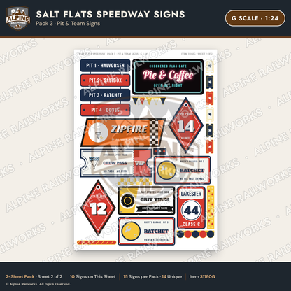 Alpine Railworks 31160G G Scale Racing Signs - Salt Flats Speedway