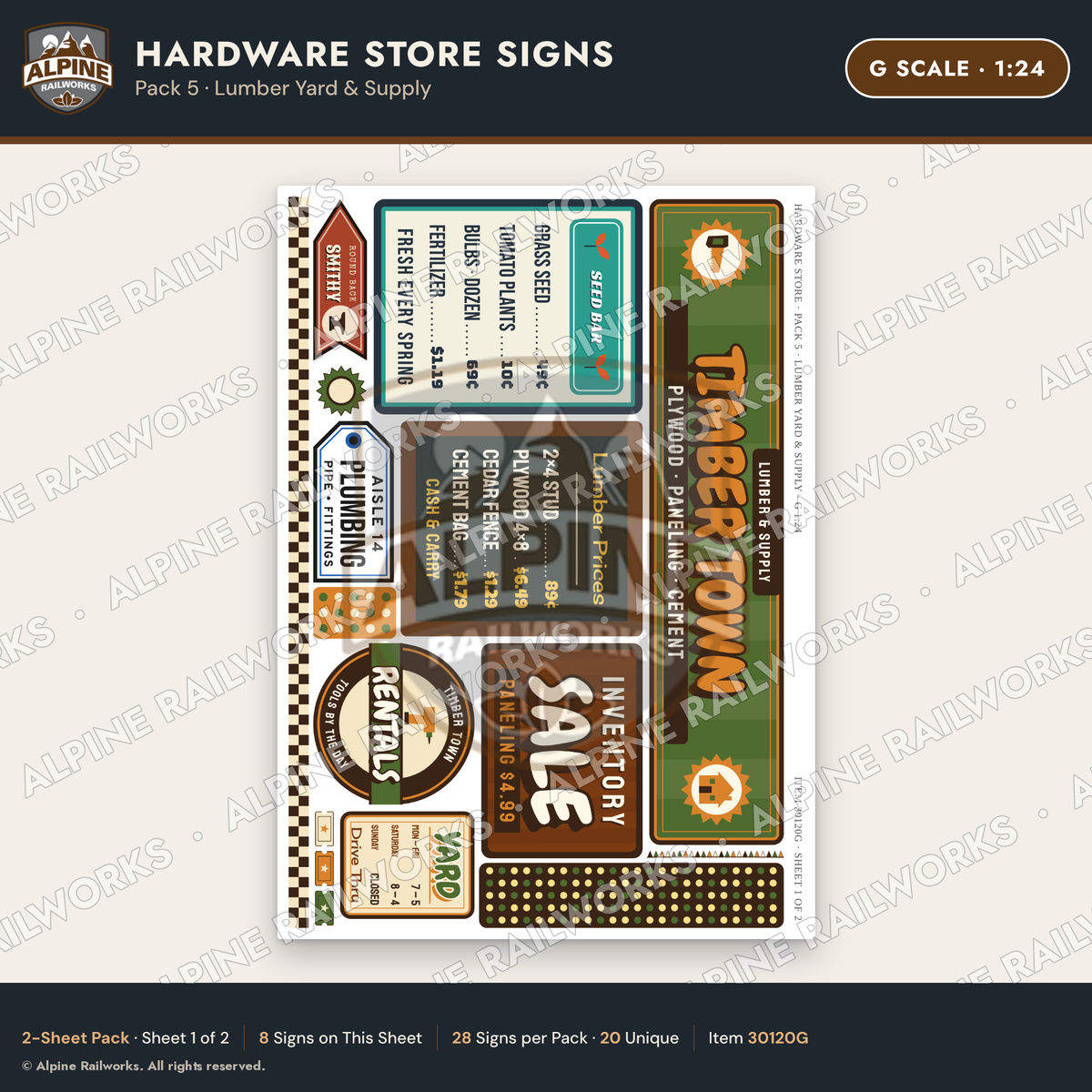 Alpine Railworks 30120G G Scale Hardware Store Signs - Lumber Yard