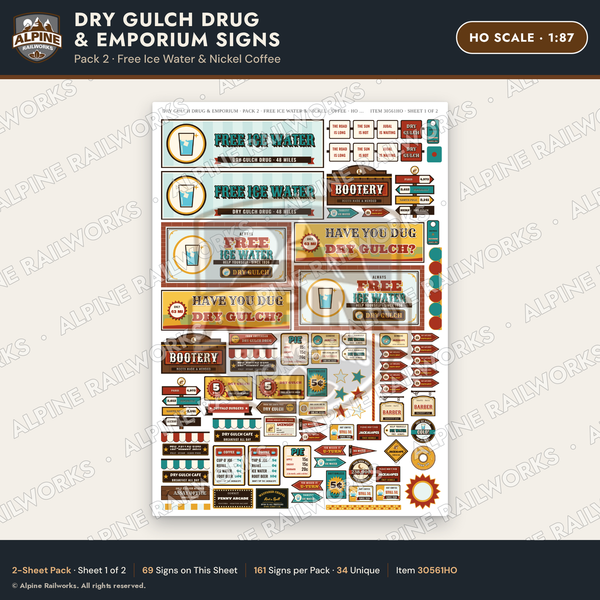 Alpine Railworks 30561HO HO Scale Roadside Signs - Western Drug Store