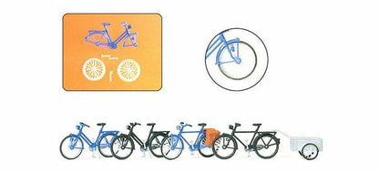 Preiser 17161 HO Scale Accessories -- Bicycles w/Trailer Kit pkg(4)