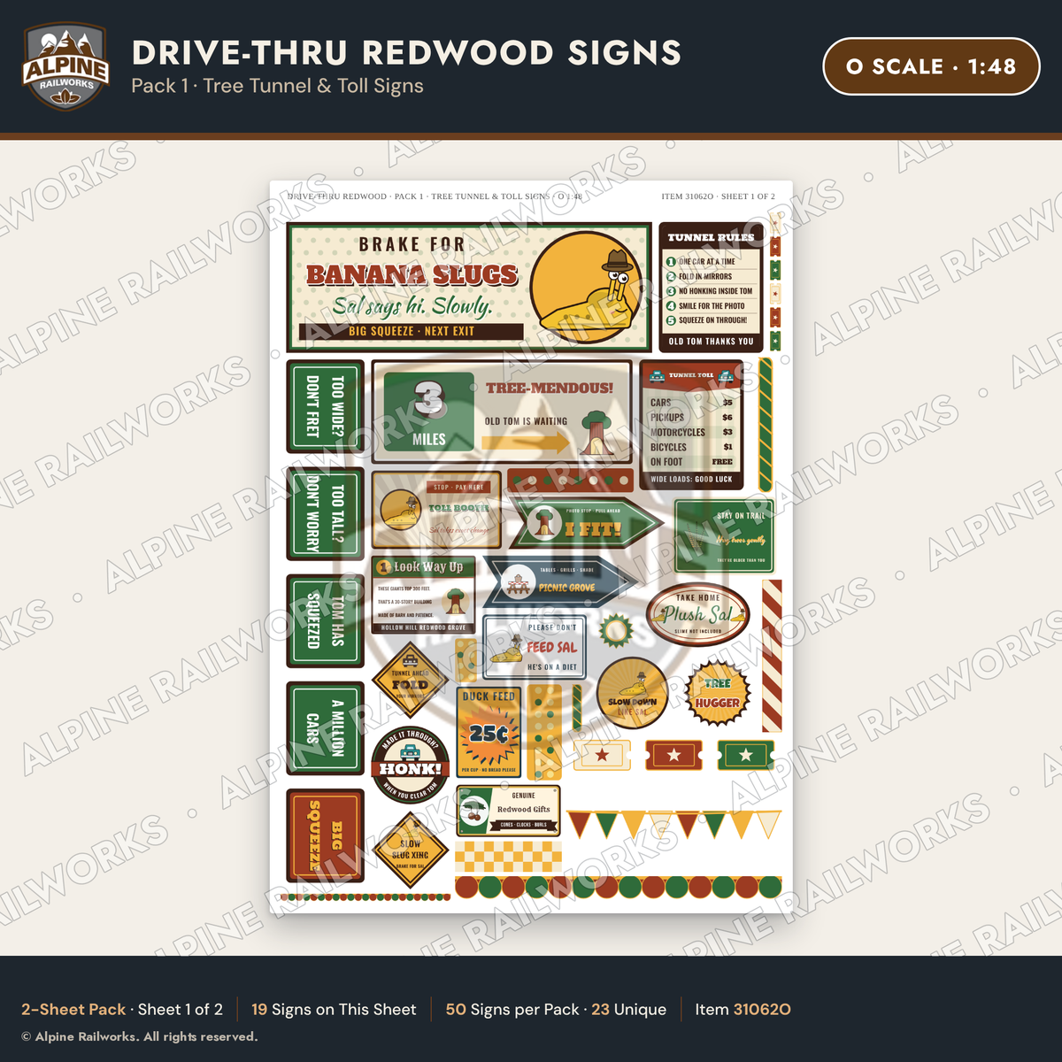 Alpine Railworks 31062O O Scale Roadside Signs - Drive-Thru Tree