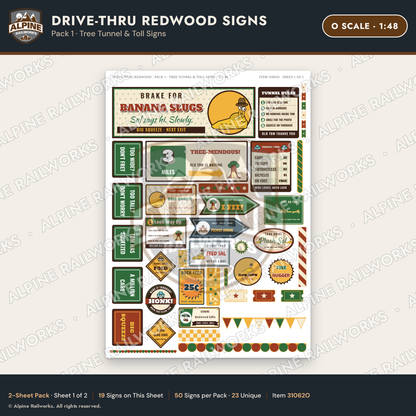 Alpine Railworks 31062O O Scale Roadside Signs - Drive-Thru Tree