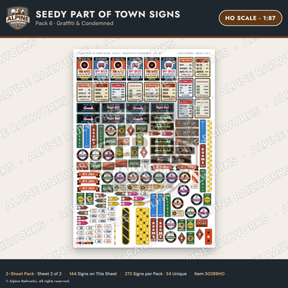 Alpine Railworks 30289HO HO Scale Seedy Part of Town Signs - Graffiti