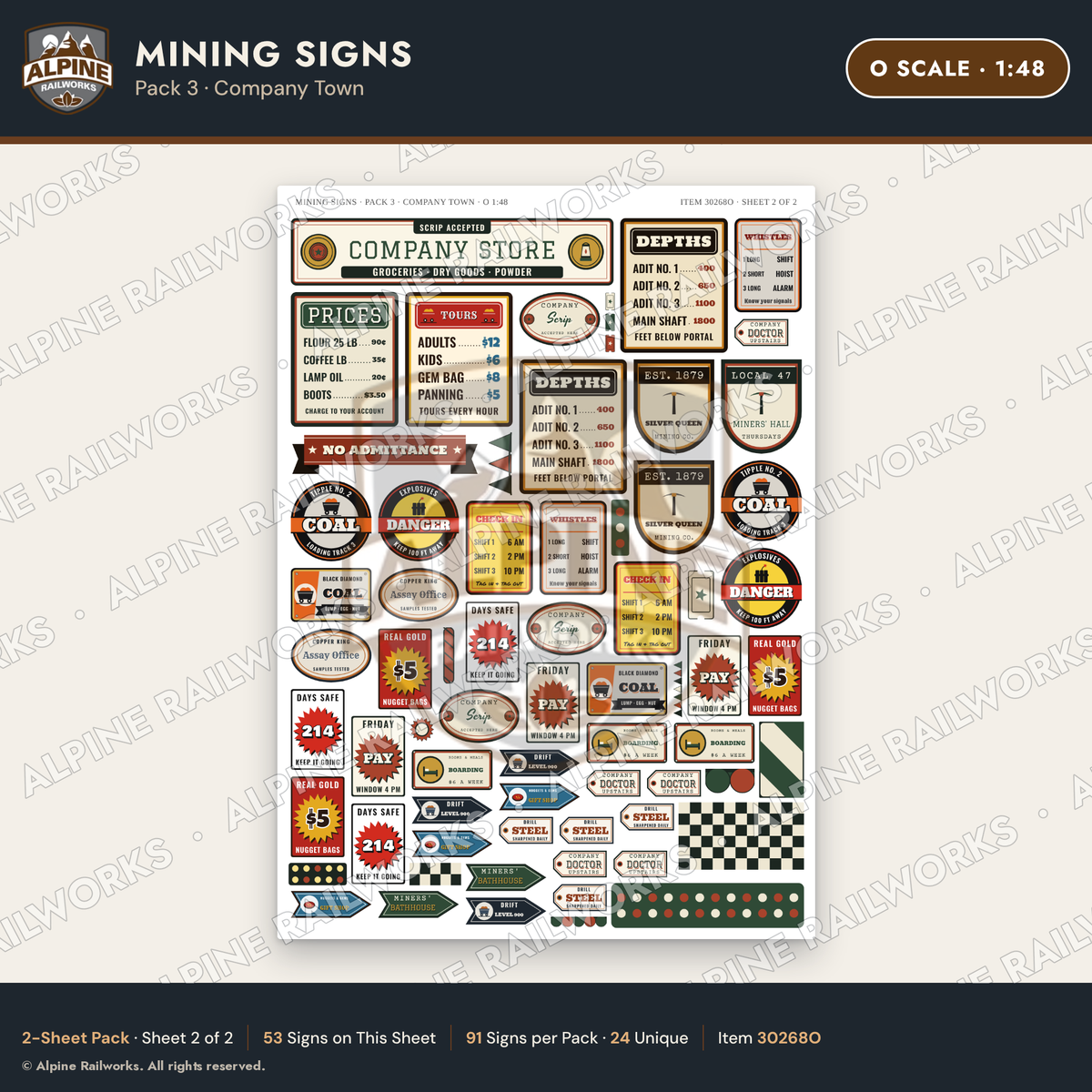 Alpine Railworks 30268O O Scale Mining Signs - Company Town