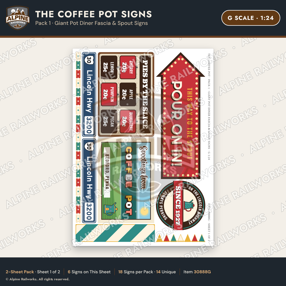 Alpine Railworks 30888G G Scale Roadside Signs - Coffee Pot Diner