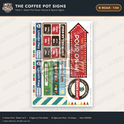 Alpine Railworks 30888G G Scale Roadside Signs - Coffee Pot Diner