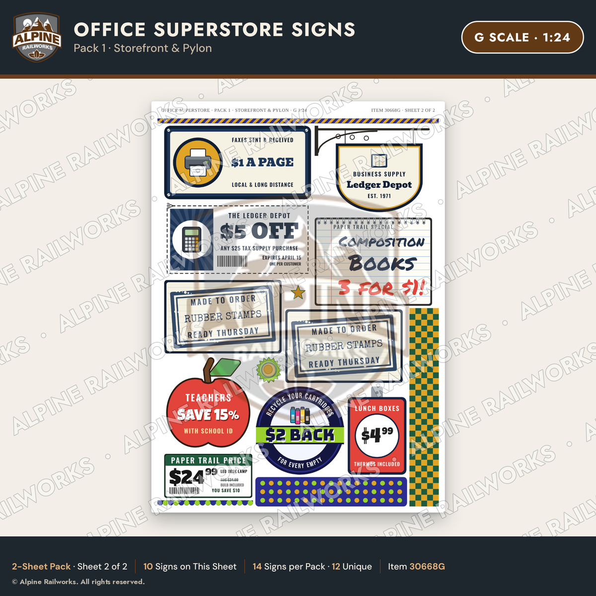 Alpine Railworks 30668G G Scale Office Superstore Signs - Storefront