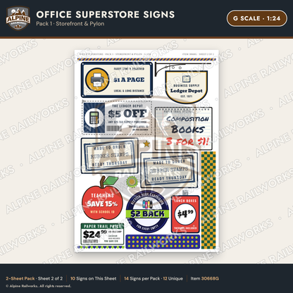 Alpine Railworks 30668G G Scale Office Superstore Signs - Storefront