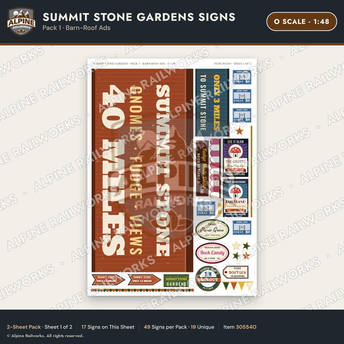 Alpine Railworks 30554O O Scale Roadside Signs - Rock Garden