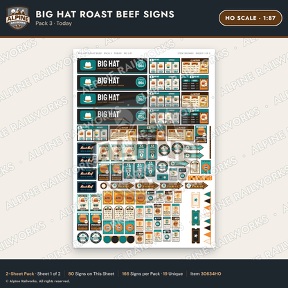 Alpine Railworks 30634HO HO Scale Fast Food Signs - Western Roast Beef