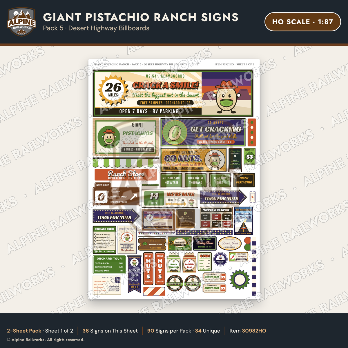 Alpine Railworks 30982HO HO Scale Roadside Signs - Giant Pistachio