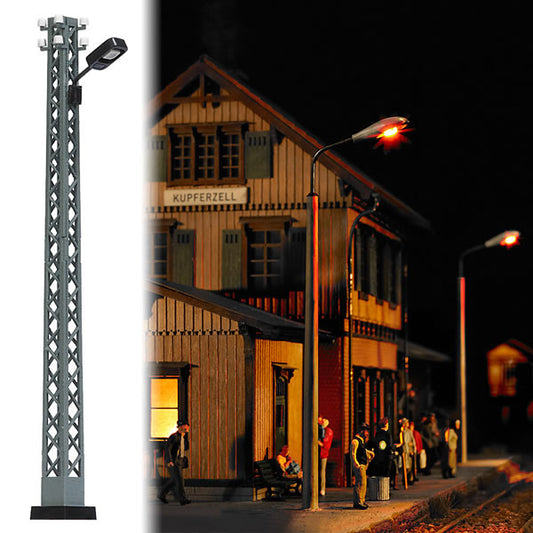 Busch 4130 HO Scale Lattice-Mast Industrial Lamp -- With Rectangular Light Housing (black) - 4-1/8" 10.5cm Tall