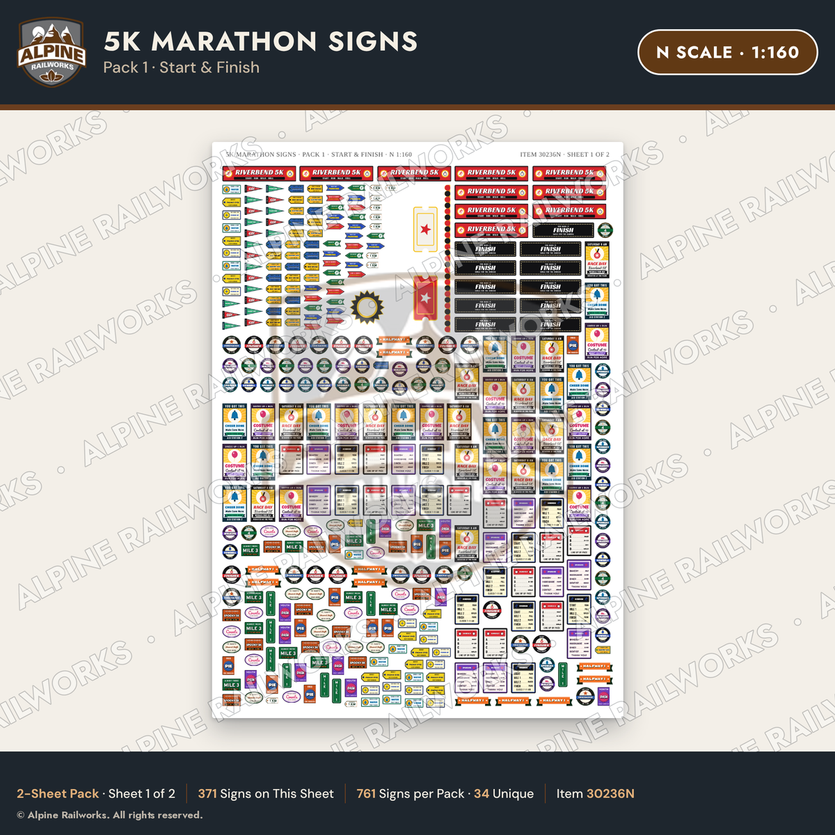Alpine Railworks 30236N N Scale 5K Marathon Signs - Start & Finish