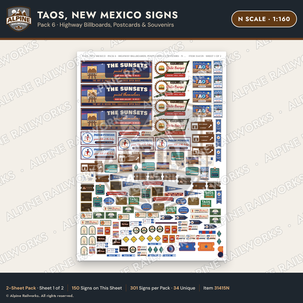 Alpine Railworks 31415N N Scale Taos NM Signs - Billboards & Postcards