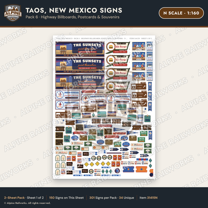 Alpine Railworks 31415N N Scale Taos NM Signs - Billboards & Postcards