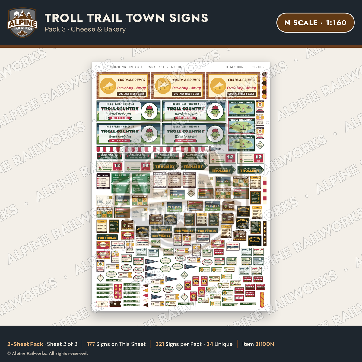 Alpine Railworks 31100N N Scale Roadside Attraction Signs - Troll Town