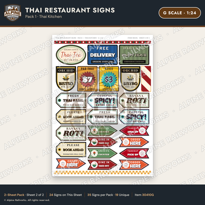 Alpine Railworks 30410G G Scale Thai Restaurant Signs - Thai Kitchen