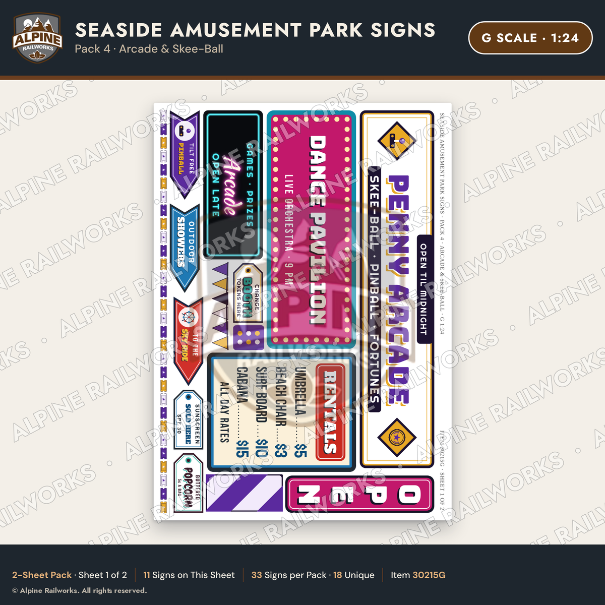 Alpine Railworks 30215G G Scale Seaside Amusement Park Signs - Arcade