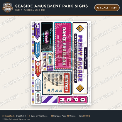 Alpine Railworks 30215G G Scale Seaside Amusement Park Signs - Arcade