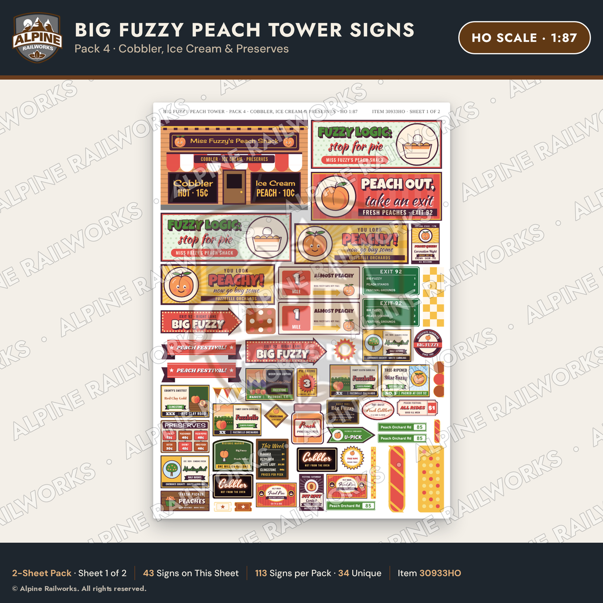 Alpine Railworks 30933HO HO Scale Roadside Signs - Peach Water Tower