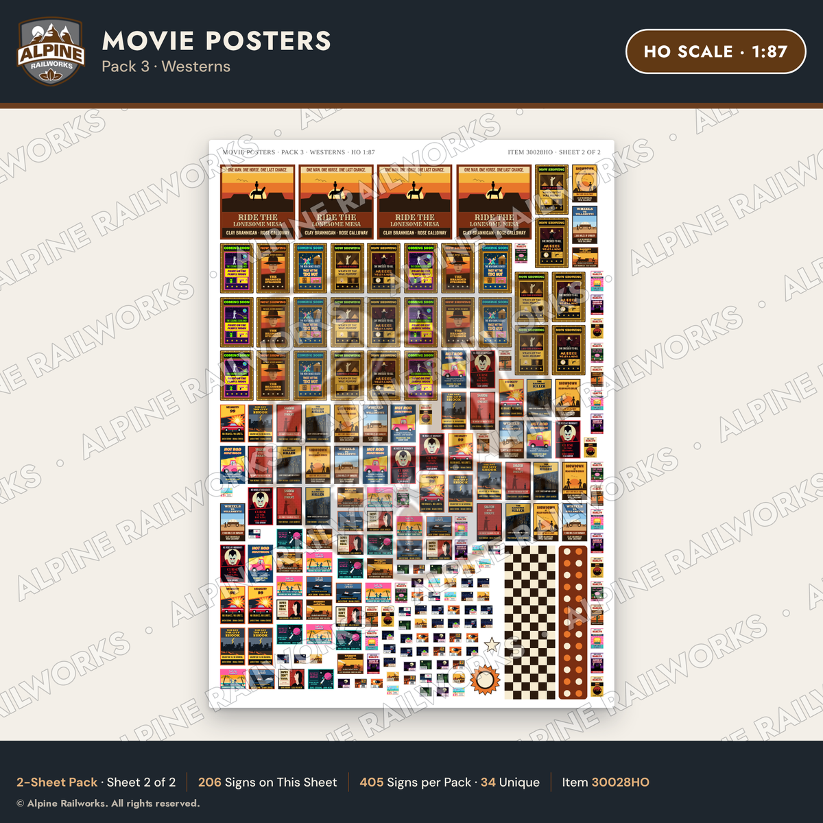 Alpine Railworks 30028HO HO Scale Movie Posters - Westerns