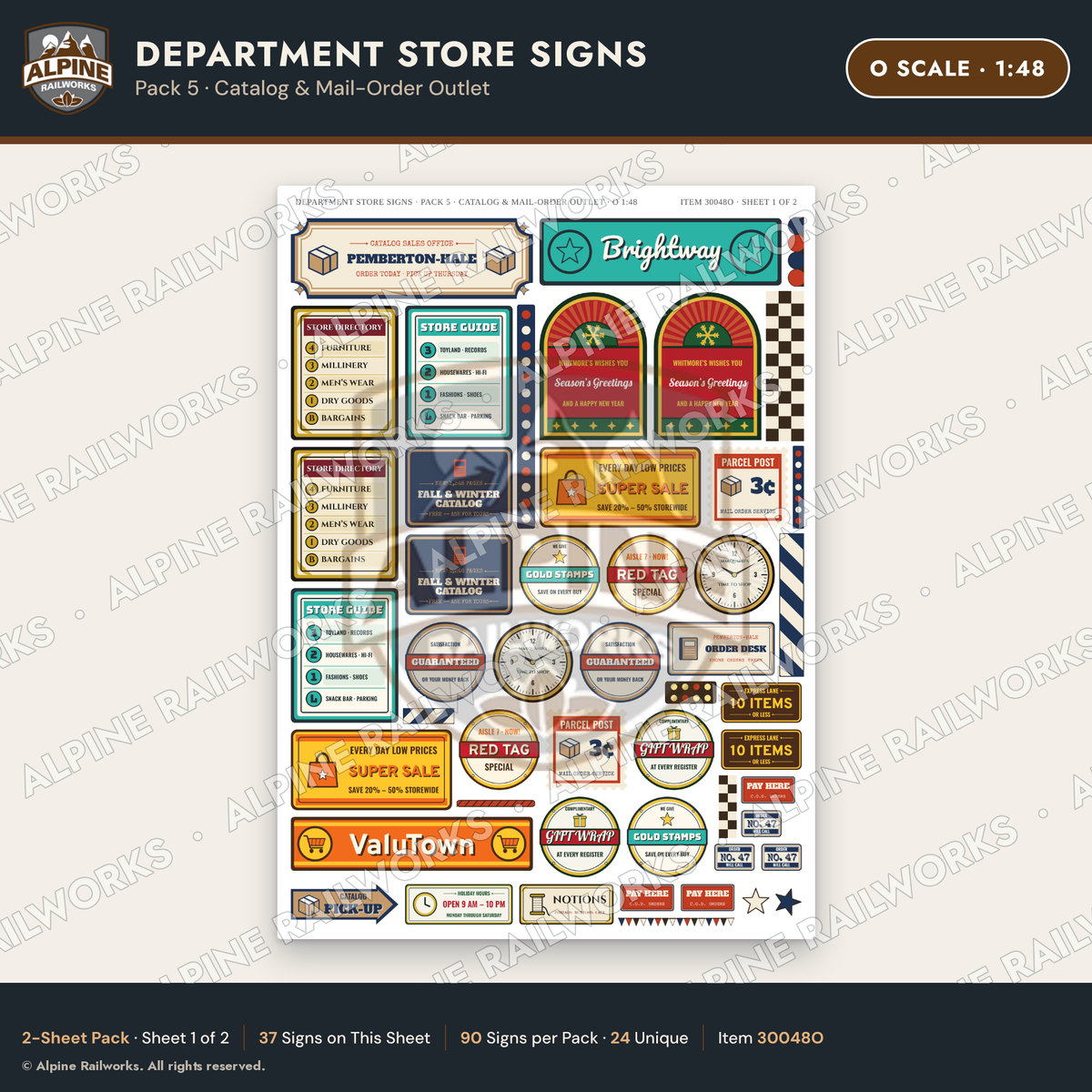 Alpine Railworks 30048O O Scale Department Store Signs - Catalog