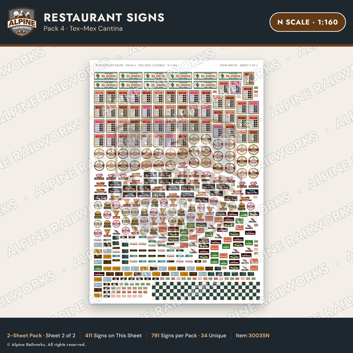 Alpine Railworks 30035N N Scale Restaurant Signs - Tex-Mex Cantina