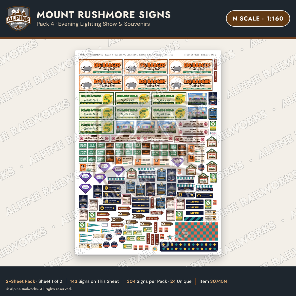 Alpine Railworks 30745N N Scale Tourist Signs - Mount Rushmore
