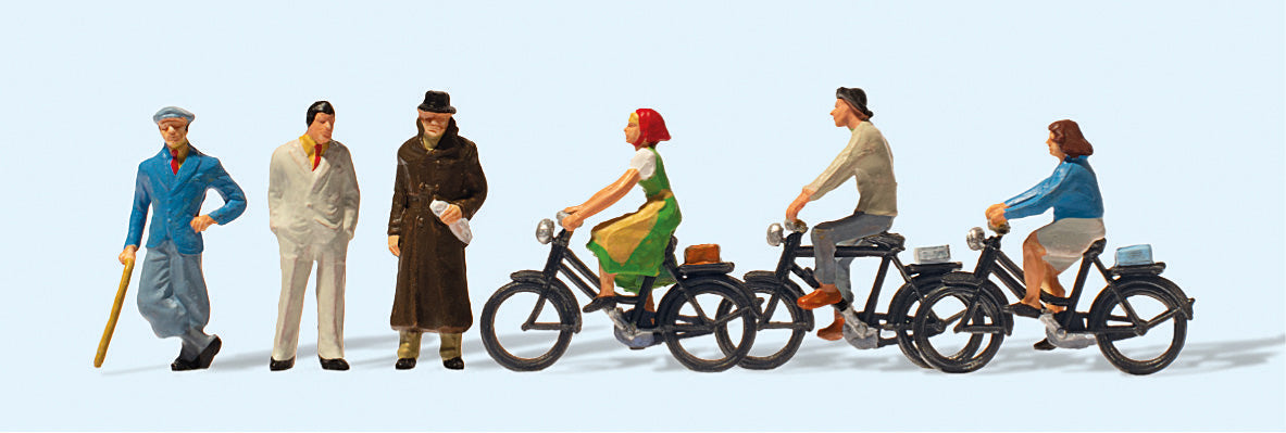 Preiser 12484 HO Scale 1936 Passers-By & Cyclists Figures
