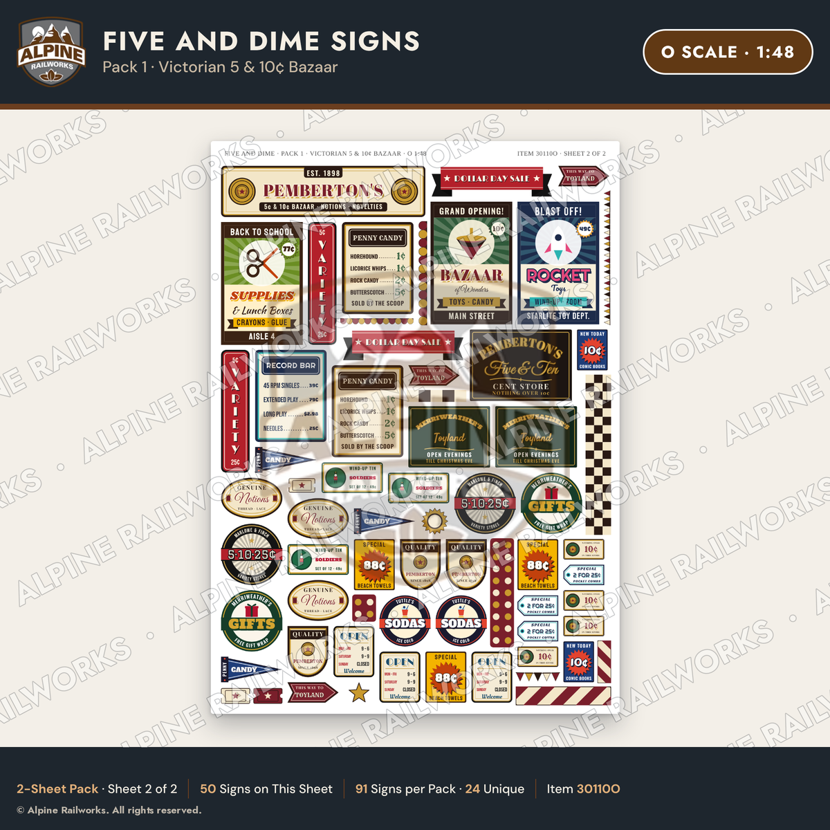 Alpine Railworks 30110O O Scale Five and Dime Signs - Victorian 5