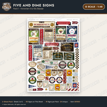 Alpine Railworks 30110O O Scale Five and Dime Signs - Victorian 5