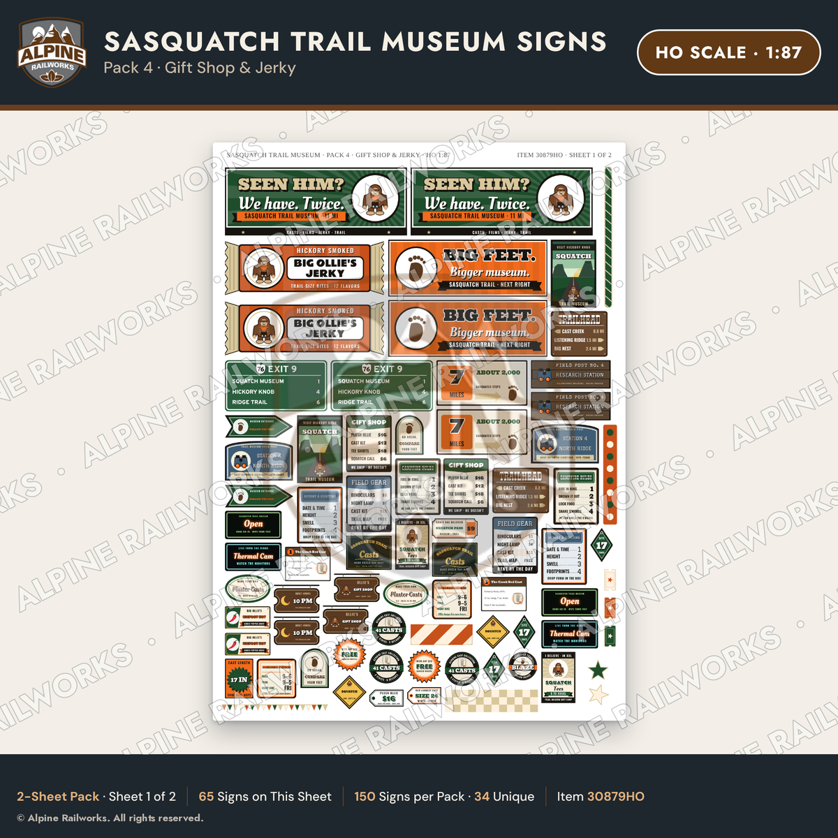 Alpine Railworks 30879HO HO Scale Roadside Signs - Bigfoot Museum