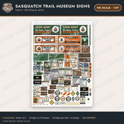 Alpine Railworks 30879HO HO Scale Roadside Signs - Bigfoot Museum