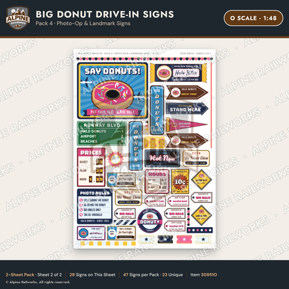 Alpine Railworks 30951O O Scale Roadside Signs - Giant Donut Shop