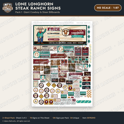 Alpine Railworks 30762HO HO Scale Roadside Signs - Big Steakhouse