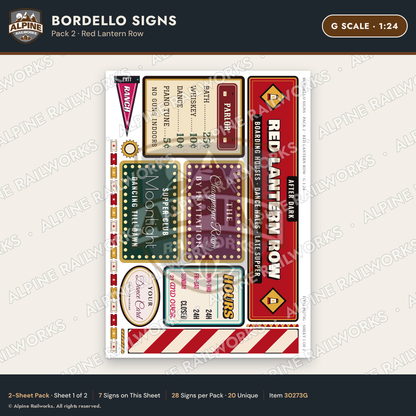 Alpine Railworks 30273G G Scale Bordello Signs - Red Lantern Row